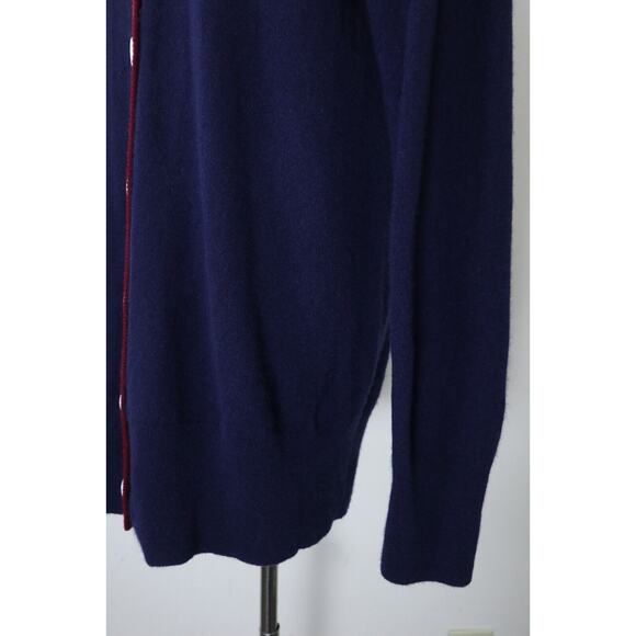 Equipment Size L Cashmere Cardigan Sweater Button Front Navy Red White Stripe - Picture 6 of 12